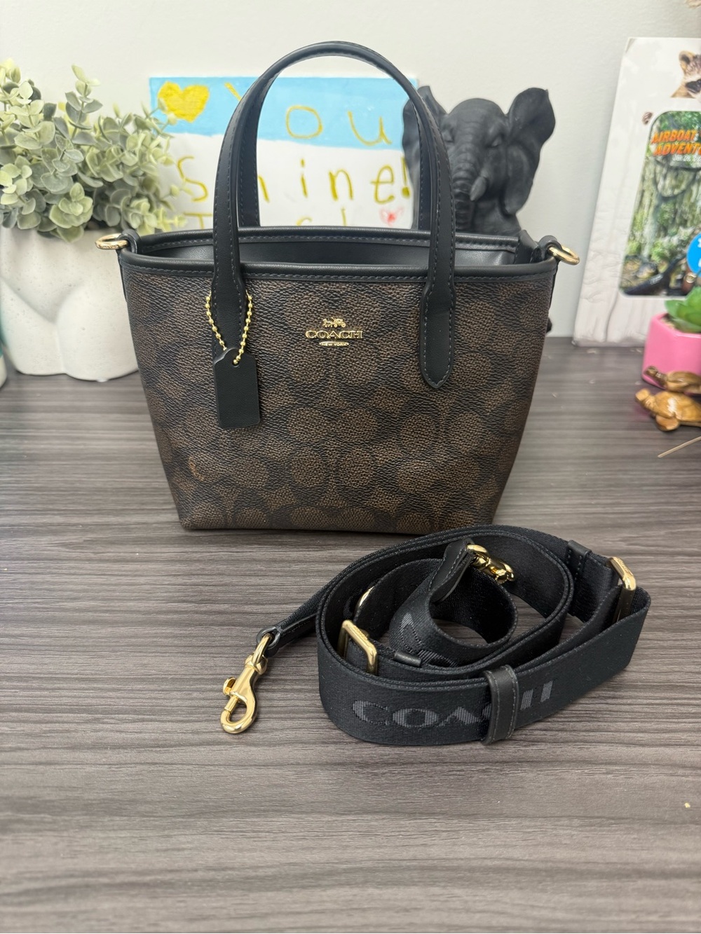 Coach Mini City Tote Bag in Brown/Black with Removable Strap